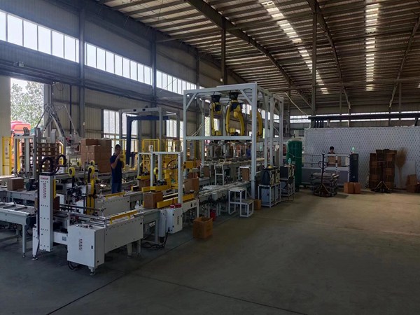 全自动码垛机器人生产线的优势 码垛机器人生产线展示